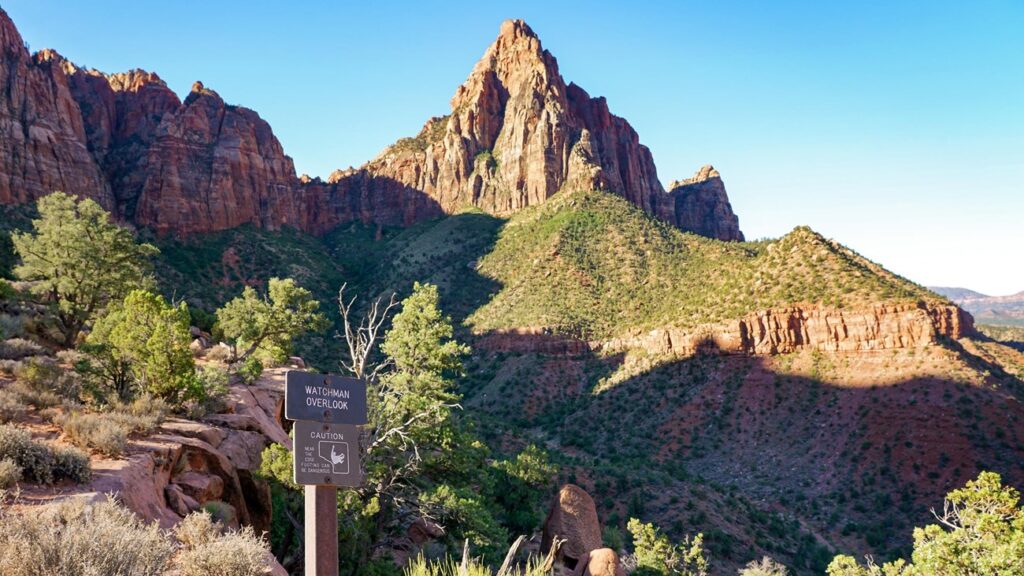 powerful shot of watchman hiking trail in Zion national park