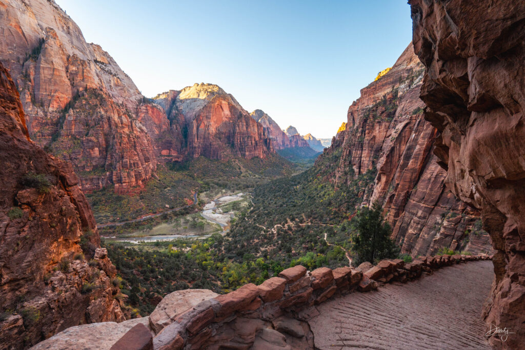 view looking into Zion canyon from the angels landing trail